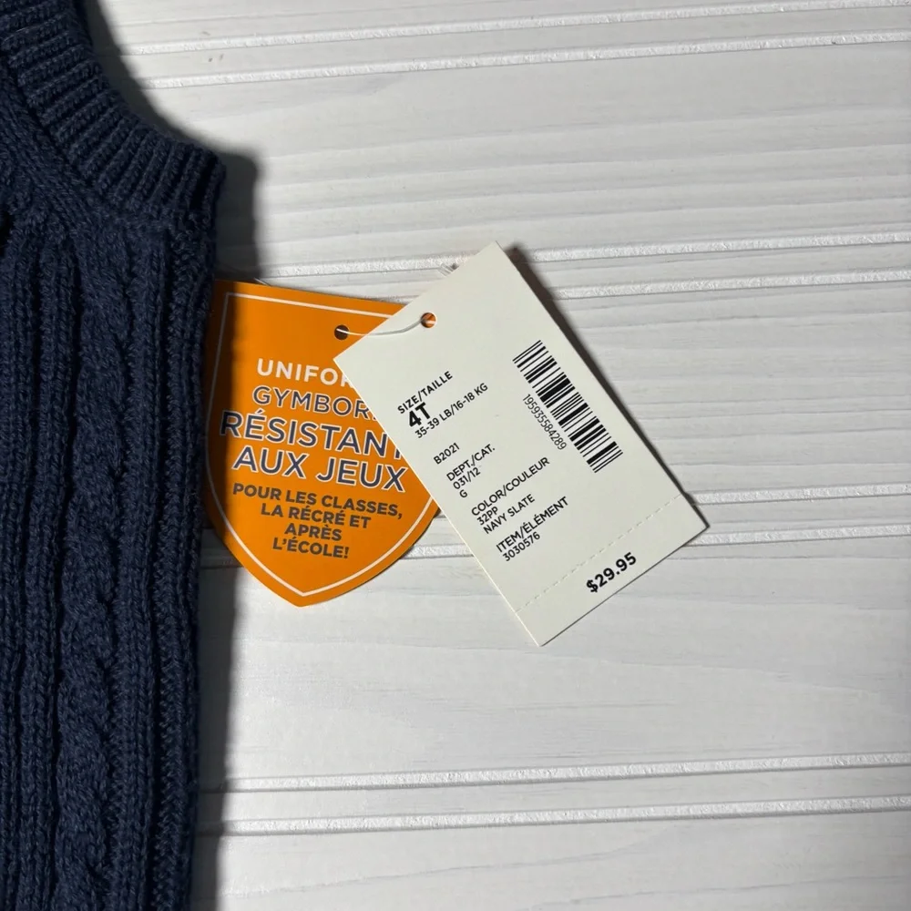 Gymboree Boys Navy Blue Cable Knit Sweater Vest School Uniform V-Neck SZ 4T NWT